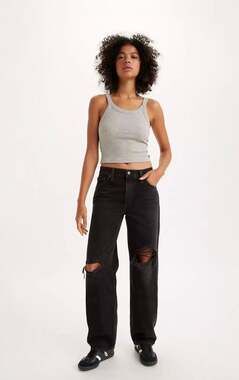 Levi's Premium Baggy Dad Jeans in Rake It Up Black Distressed